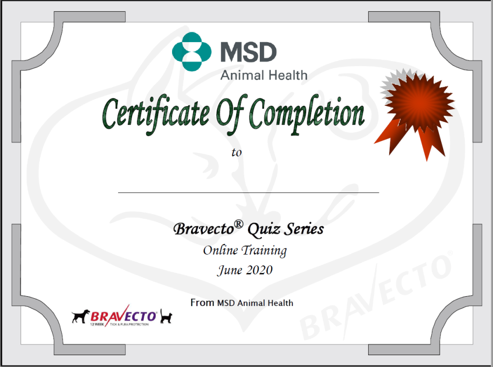 Bravecto Quiz Certificate